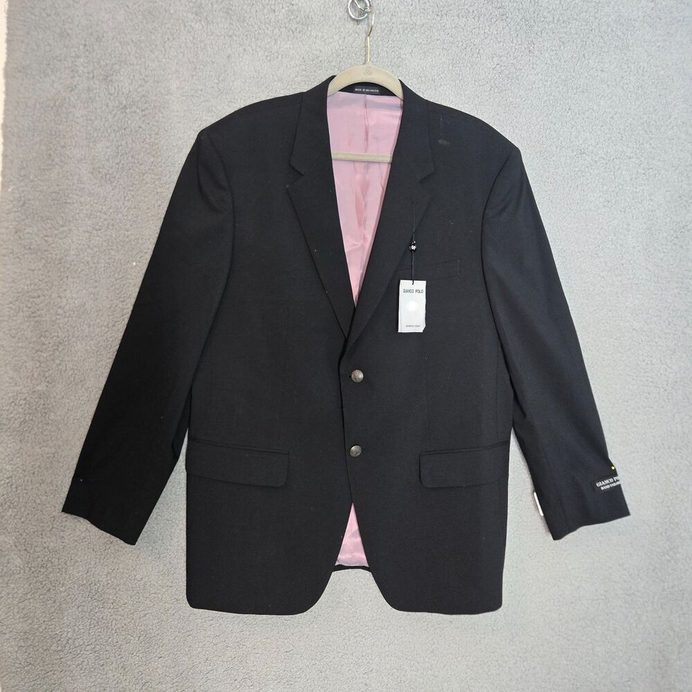 Gianco Polo Mens Blazer Sport Coat Size 44 Black Lycra NWT Contrast Lining